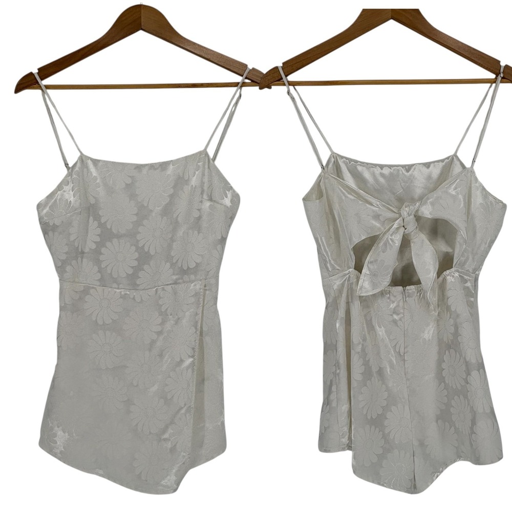Cotton Candy LA Ivory Daisy Jacquard Bow Back Cutout Romper Jumpsuit Size Small